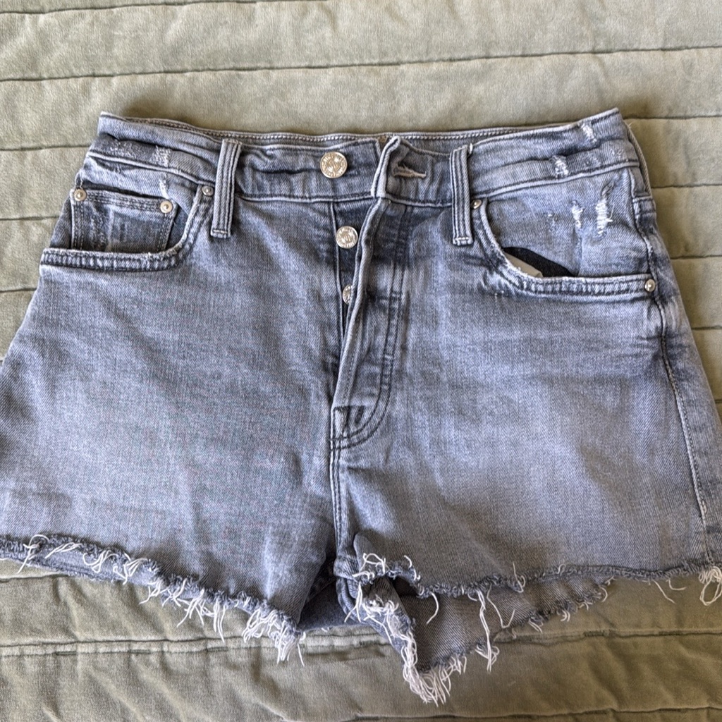 Mother Gray Frayed Hem Jean Shorts With Heart